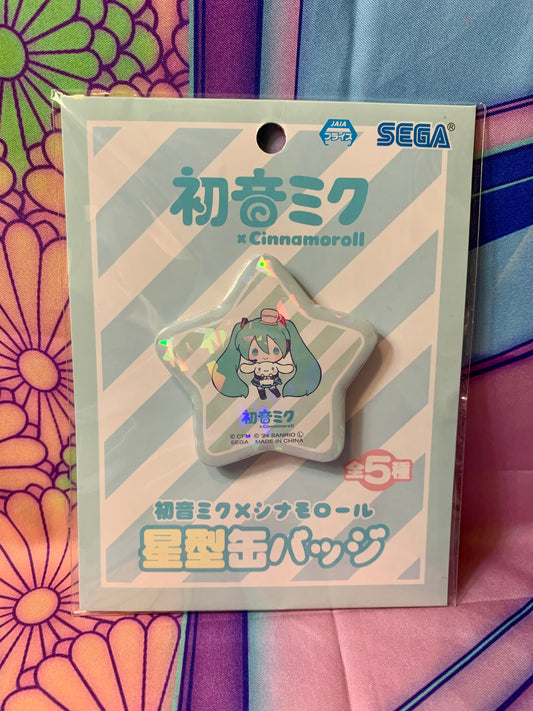 Hatsune Miku x Cinnamoroll Badge - Sega Piapro x Sanrio - New (C)