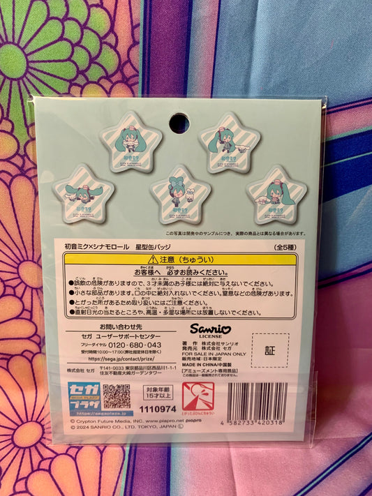 Hatsune Miku x Cinnamoroll Badge - Sega Piapro x Sanrio - New (C)