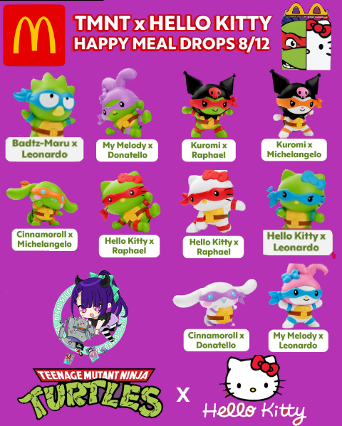 Figurine - Hello Kitty x Tortues Ninja (TNMT) - Set Complet de 10 - McDonald's 2025 x Sanrio