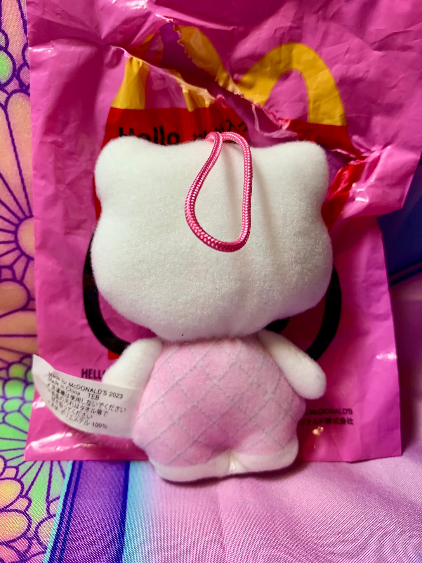 Peluche Sangle / Plush strap - Hello Kitty Pink dress - 50th Anniv McDonald's 2023 - Sanrio - 11cm - Comme neuve