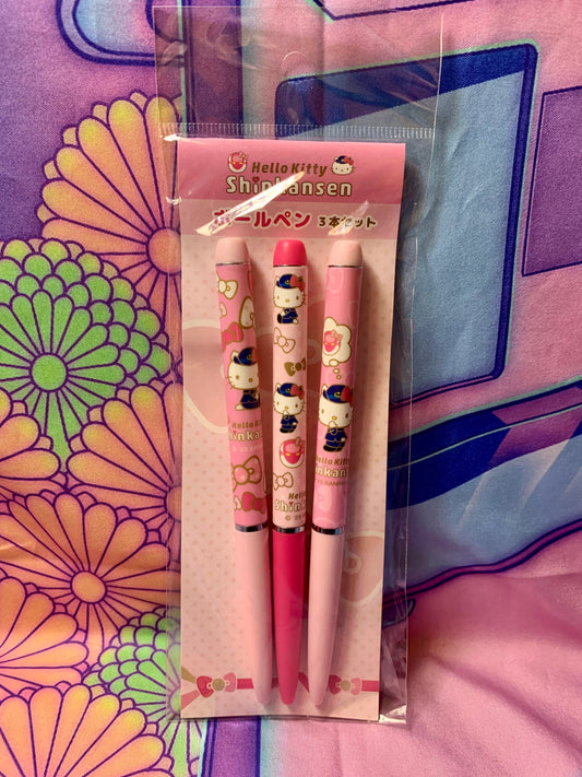Set of 3 Ballpoint Pens - Hello Kitty Shinkansen - Sanrio 2023 - Like New (Never Used)